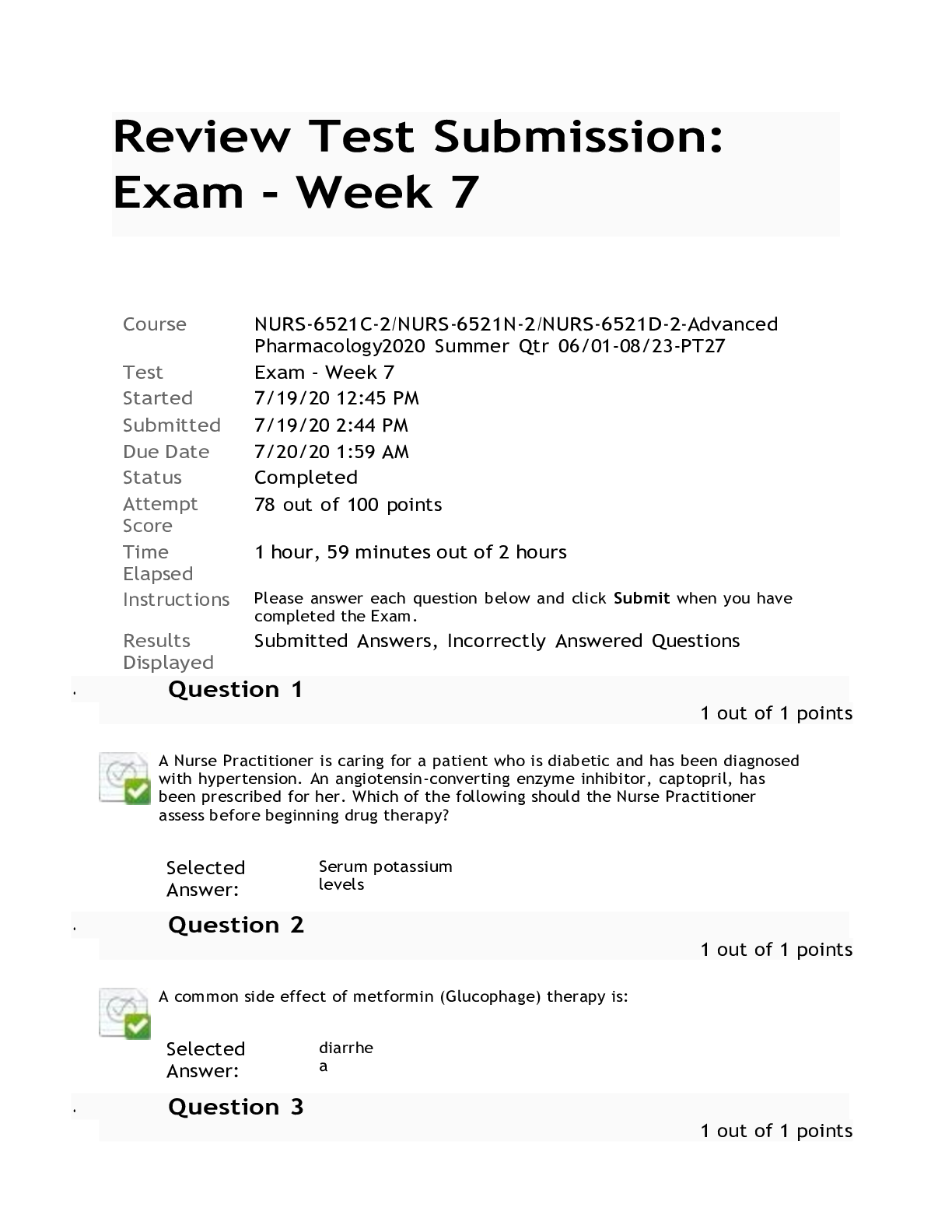 Preview of NURS 6521 / NURS 6521N Week 7 Midterm Exam (2020)